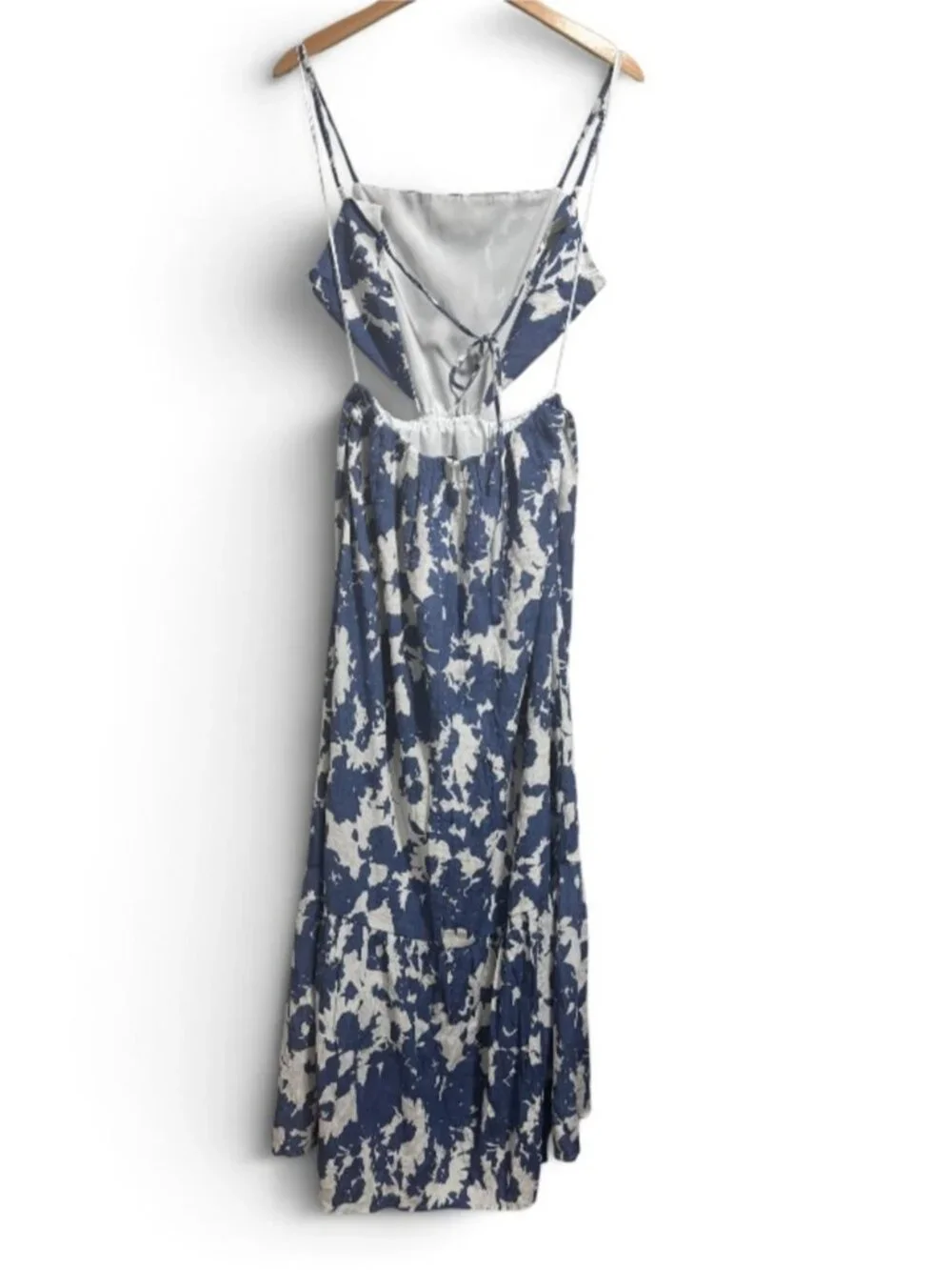 Abercrombie & Fitch Blue & White Cutout Maxi Dress Medium Lined Pockets